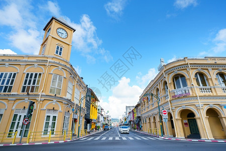 人建筑的在泰普吉老城区PhuketOldTown普吉古城建中葡萄牙筑丰富多彩的背景