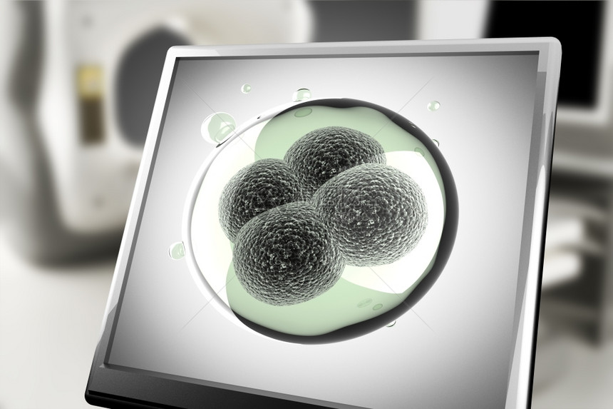 生物实验室监视器上的微型细胞图片