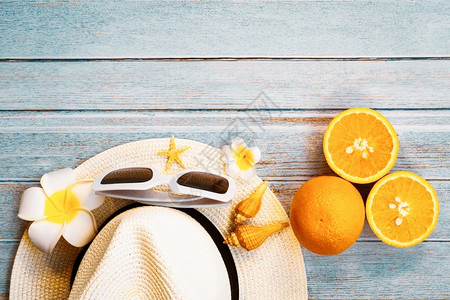 海星季节美丽的暑假海滩附件太阳墨镜帽子橙和木制贝壳等新鲜的图片