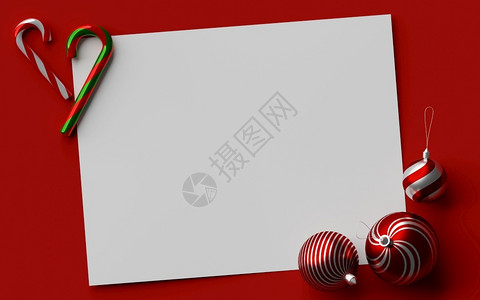 庆典用圣诞装饰品制作红色背景的白皮书模型3d插图小样冬天图片