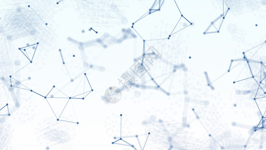 电脑3D抽象蓝色模糊的几何铁线框架网络和将白色背景空间点连接到远期计算机和医学概念中的未来计算机和医学概念中摘要技术图形设计解象设计图片