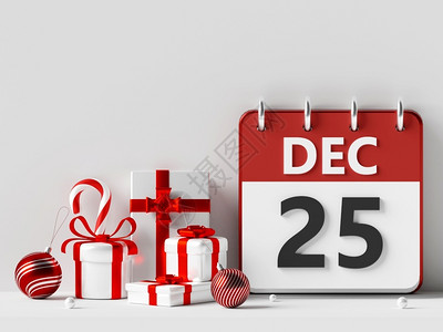 十二月诺埃尔季节3d显示在带礼品盒的日历上25个圣诞节日图片