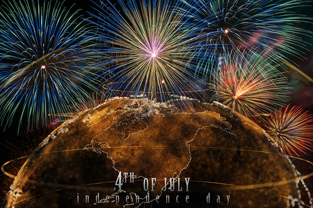 四月你好夜晚假期独立日四月地球粒子背景摘要部分的多彩烟火庆典上发来的新文本周年纪念日宇宙设计图片