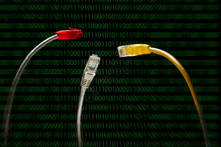半透明服务红黄灰色的连接器在黑背景上进行互联网通信讯图片