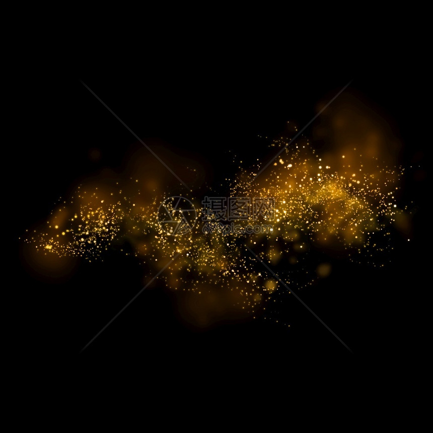 黄金闪亮的恒星光和bokehMagic灰尘抽象本底元素用于您的产品海浪粒状喜庆的图片