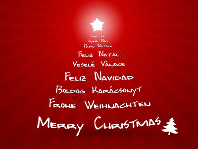 红色圣诞花西班牙语以不同言制作的圣诞快乐照片季节质地插画