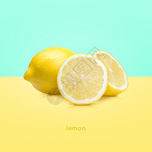 黄蓝底的柠檬水果被孤立于黄蓝底的柠檬水果躺着剪裁自然图片