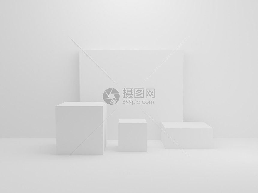小房间背景中的白色矩形块简易室内结构模拟概念小型工作室主题讲台平展览和商业示阶段3D插图展出和企业演示架子堵塞站立图片