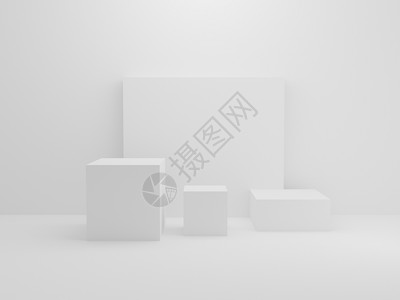 白色小立方体小房间背景中的白色矩形块简易室内结构模拟概念小型工作室主题讲台平展览和商业示阶段3D插图展出和企业演示架子堵塞站立设计图片