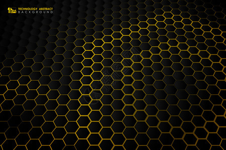 蜂窝艺术品坡度黄背景上的六边形未来技术抽象梯度黑色模式可用于海报艺术作品模板设计演示技术前期说明矢量eps10的图画片技术前瞻说图片