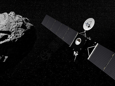 一颗小行星旁边宇宙中的罗塞塔探测器由美国航天局罗塞塔探测器和小行星3D转化提供的这一图像元素夜晚飞行插图设计图片