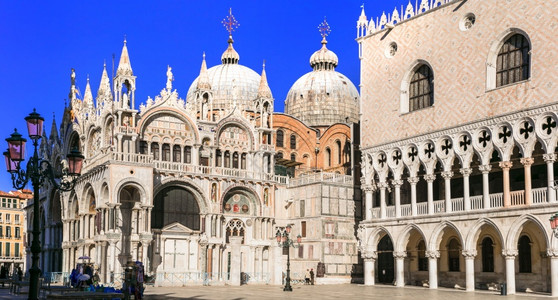 海哥特意大利旅行奇异独一无二的威尼斯和著名的圣马可广场道奇宫颜色图片