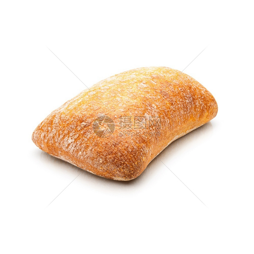 木制的Ciabatatta传统意大利面包在白色背景上与世隔绝Ciabatta传统意大利面包质地营养图片