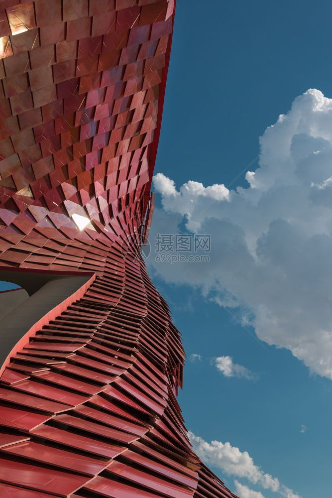 意大利米兰博览会未来巨型结构曲线红楼外面图的详细节意大利米兰博览会结构体外部的建筑学图片