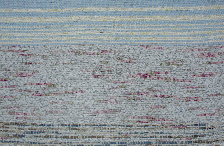 乡村内部的细节结实编织棉花地毯纹理背景蓝白色和红颜结实编织的棉花地毯纹理图片