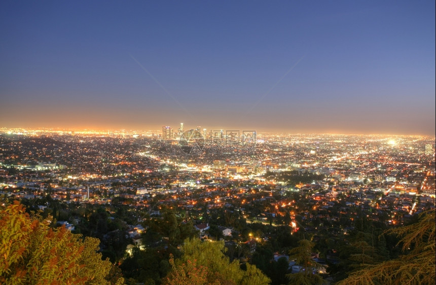 颜色安吉利斯洛杉矶加州天际的黄昏辉光图片