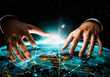 商业全球网络覆盖地与创新感知链接国际贸易和数字投资概念5G全球无线连接与物联网未来全球络连接与创新感知链密码学蓝色的背景图片