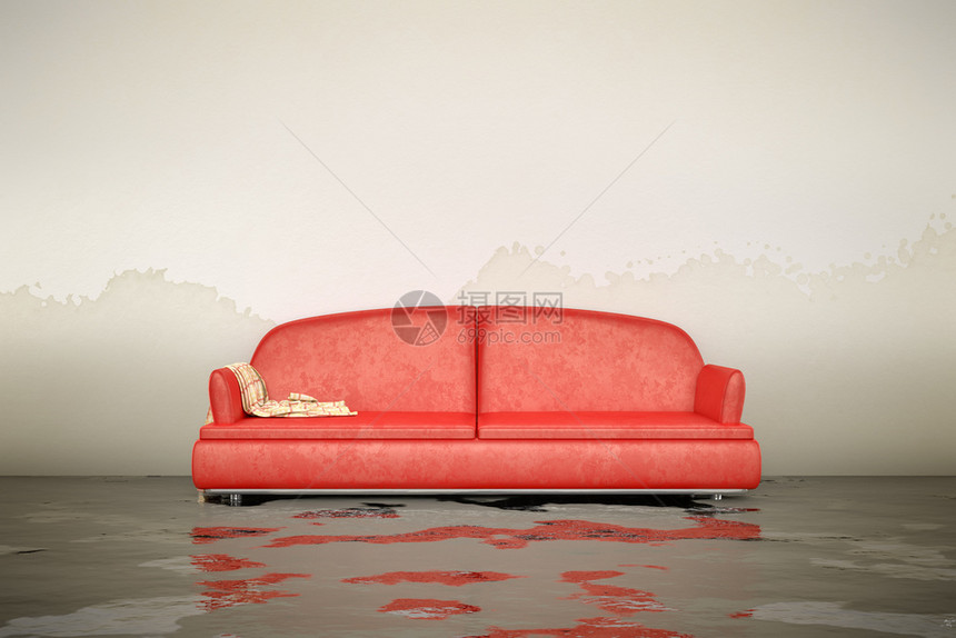 3起内水损坏红色沙发垃圾一种走廊图片