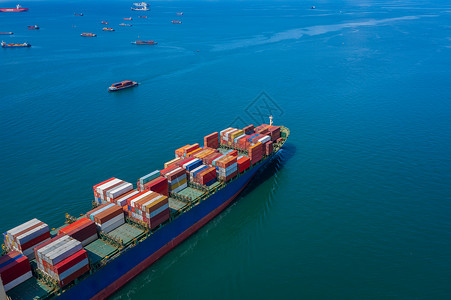 工作商业航运货物集装箱进出口和交换惊吓船公海亚太国际从泰空中顶视图际的工业背景图片