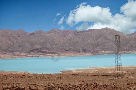 坝地球摩洛哥一个水库的蓝色在摩洛哥农村对抗山顶和天空地形图片