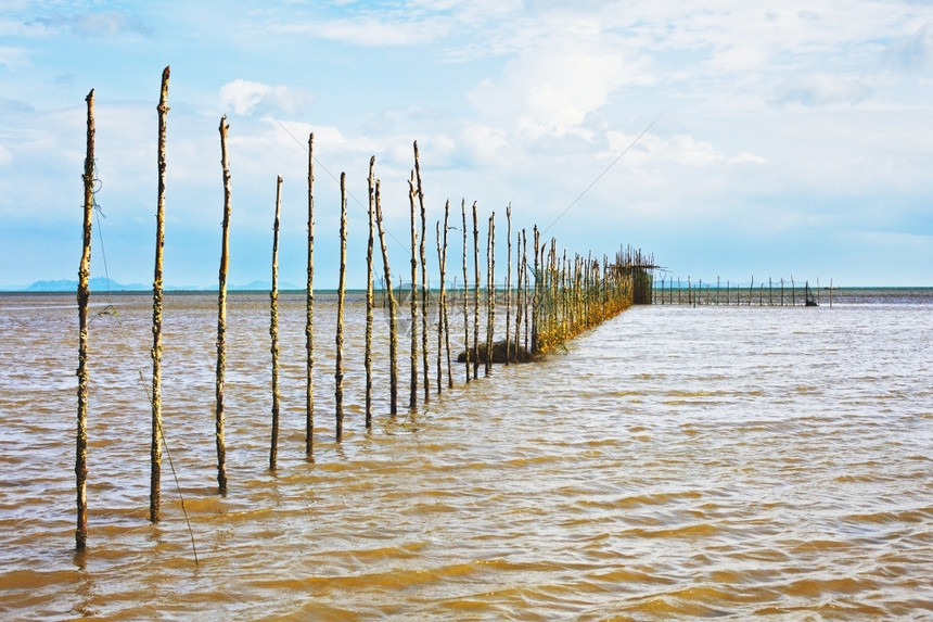 地平线照片户外泰国低潮时的渔网捞泰国图片