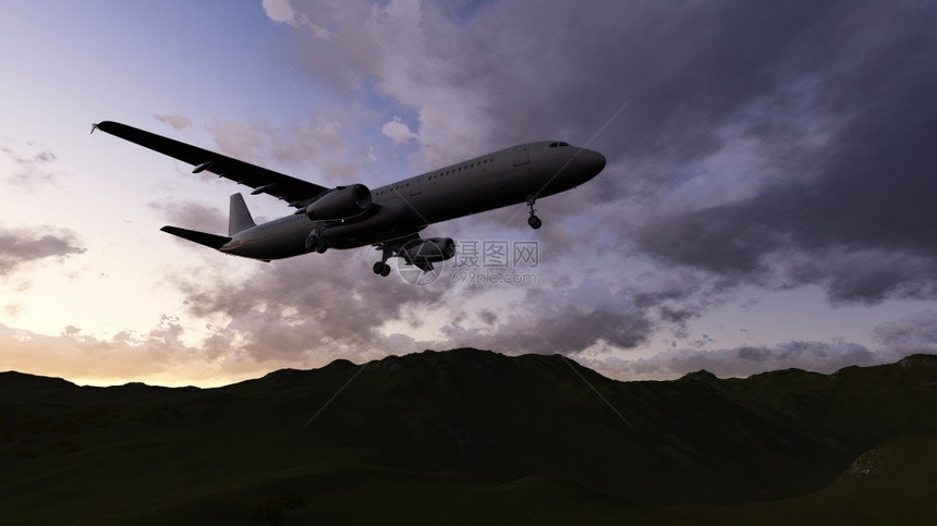风景运输飞机白色客用3D软件在空中飞行的白色客机图片