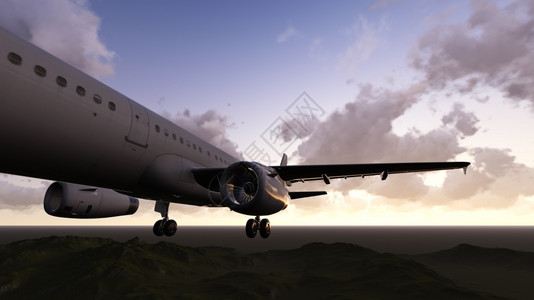 冰奢华白色客机用3D软件在空中飞行的白色客机景观图片