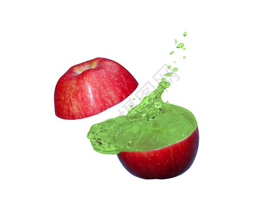 美食液体苹果被切成两半绿苹果汁就快爆了溅图片