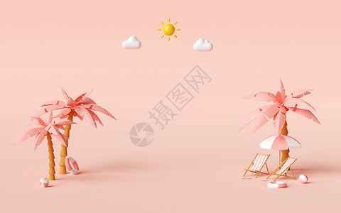 没带伞天堂暑假概念棕榈树下带复印空间的海滩椅和附件3d插图航程快乐的设计图片