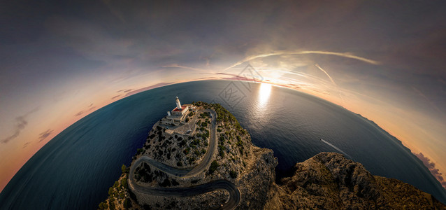 马洛卡岛灯塔的球形全景悬崖旅行北图片