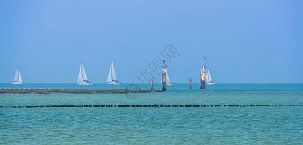 冒险在荷兰泽布列斯肯海岸附近航行的帆船海景图片