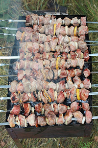 嘘火上烧烤着大肉片的美味烧烤土耳其碳图片