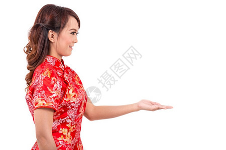 东广告女士亚裔孩在华新年传统文受祝福图片