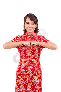 美丽筹码时尚新年传统文的亚裔华女孩贺礼图片