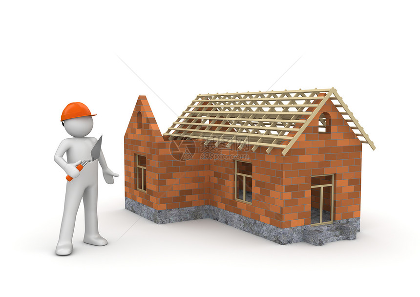 卡通片3d孤立于白色背景字符系列中的3d建房者在筑中安装有线结构的房屋工具建筑学图片