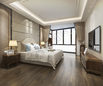 在酒店的素材干净的当代3d在酒店提供豪华现代卧室套房放松设计图片