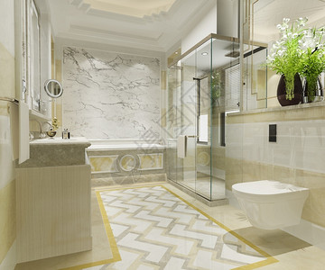 3d木柴和现代瓷砖公共厕所室内的奢华卫生图片