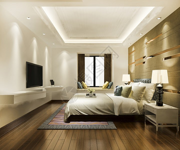 天花板家美丽的3d在酒店提供豪华的经典现代卧室套房图片