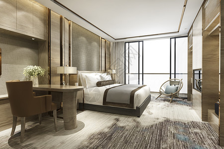 建筑学闲暇内部的3d在酒店提供豪华的经典现代卧室套房图片