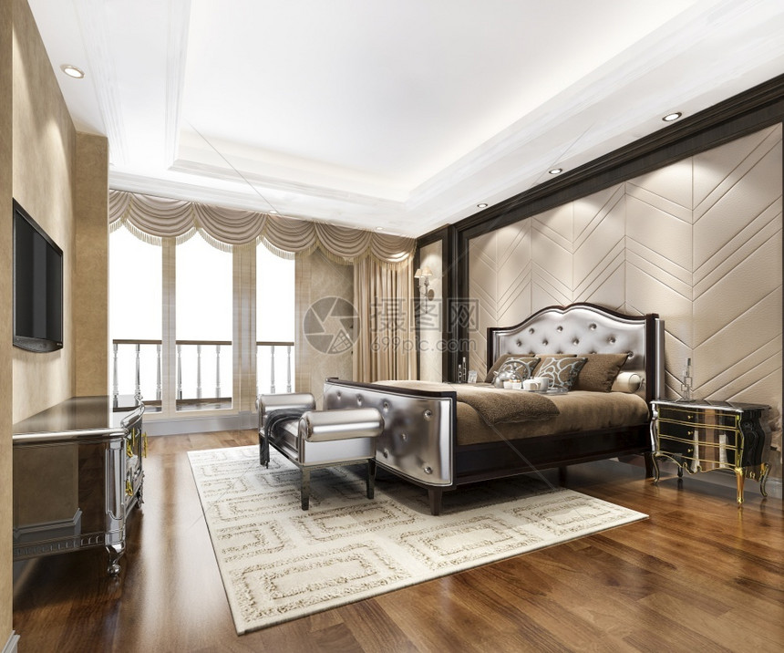 放松睡觉家3d在酒店提供豪华的经典现代卧室套房图片