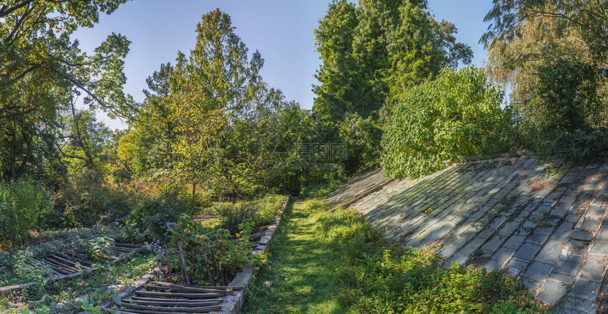 全景一种观乌克兰敖德萨旧植物园的荒凉角落在阳光明媚的秋天古德萨旧植物园的荒凉角落图片