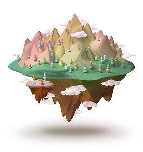 圣托里尼岛风景幻想的岛屿风景在空气中徘徊3D创造童年梦想概念孤立在白色上天堂景观设计图片