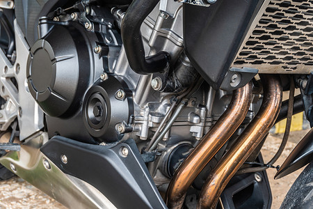 活力金属的排气关闭现代摩托车发动机和结构的紧贴型轮机细节和结构图片