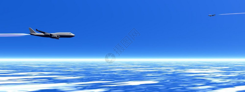 推进力交通两架飞机在深蓝的天空中飞行在罐子上云图片