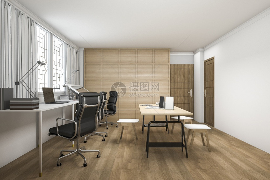椅子在职的现代3d提供美丽的木制工作室图片
