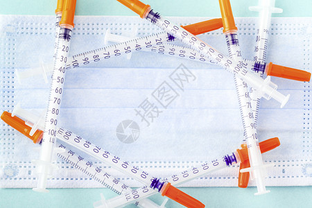 保护蓝面罩上框架状的胰岛素注射器制药剂量锋利的图片