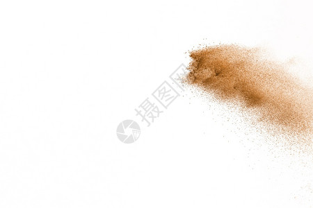 白色背景孤立的褐粉末爆炸抽烟艺术颜色图片