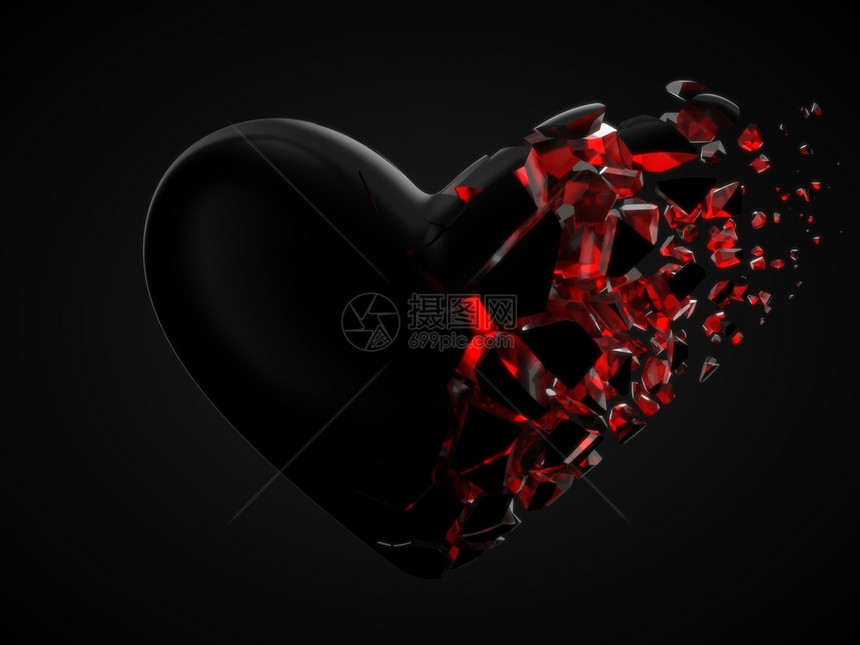 闪耀迷人的浪漫破碎和溶解黑暗的心里面有水晶适合爱情感和人节主题3d插图破碎和溶解黑暗的心情人节概念图片