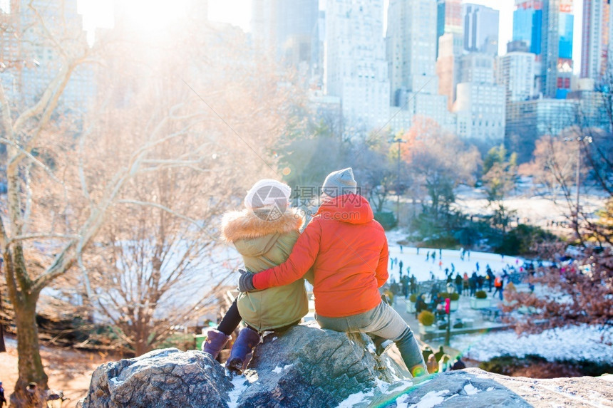 请享用景观十二月快乐的一对享受著名冰场景象快乐的一对享受纽约市中央公园著名的冰场景象图片