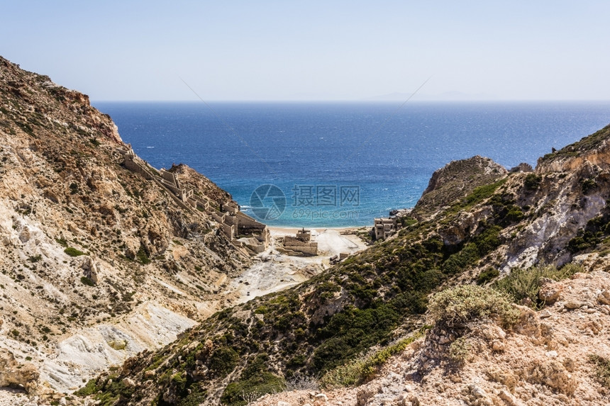 地质学矿物希腊CycladesMilos岛废弃硫矿附近海滩港口图片